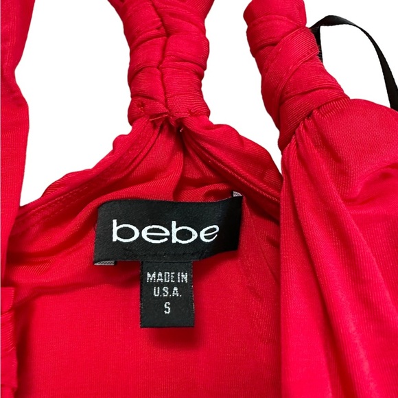 Bebe Red Halter V neck Bodysuit Top Size Small - Picture 17 of 17